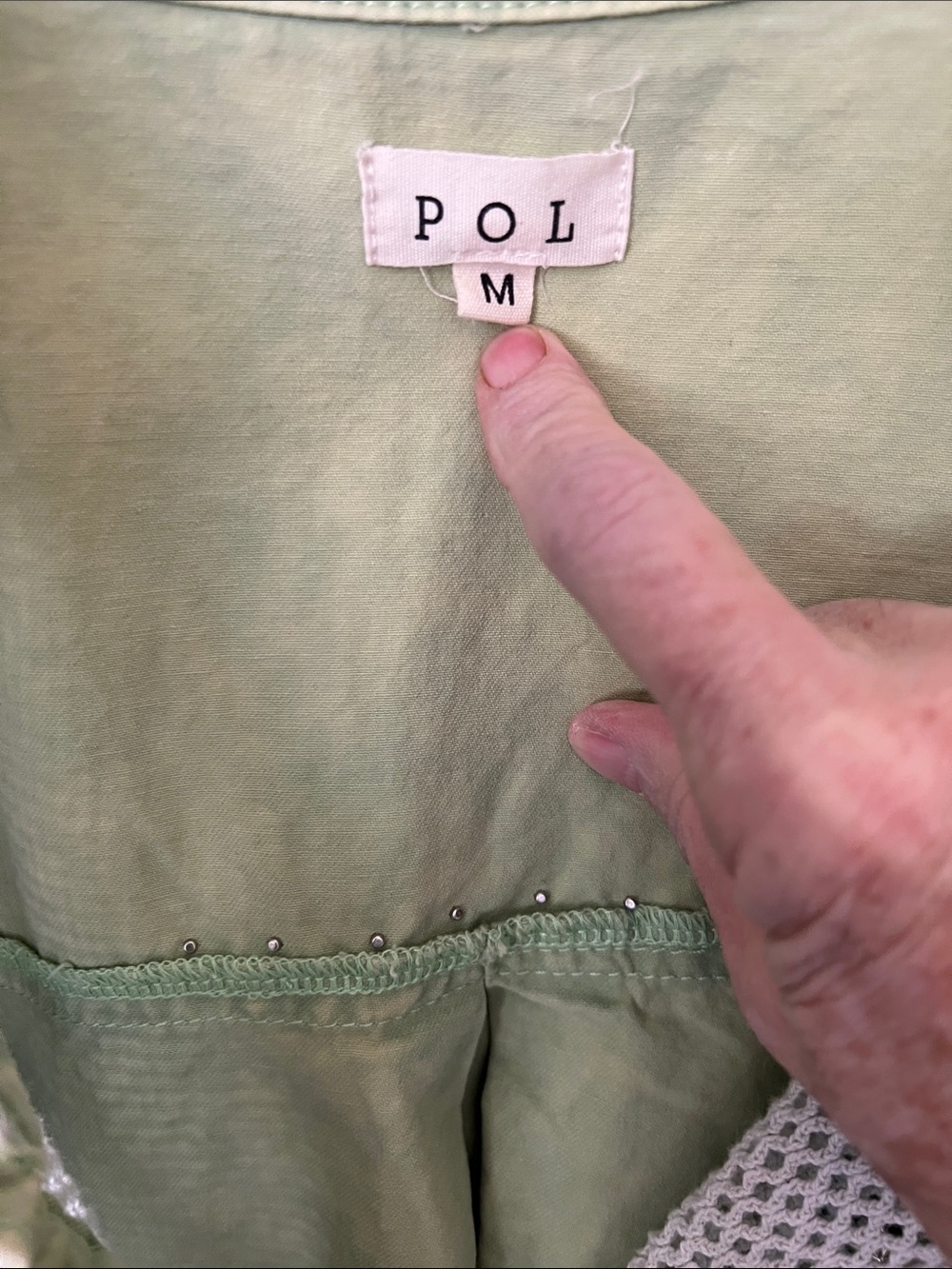 P.O.L Green Button Front Mixed-Media Shirt Jacket Sz Medium - Picture 2 of 6